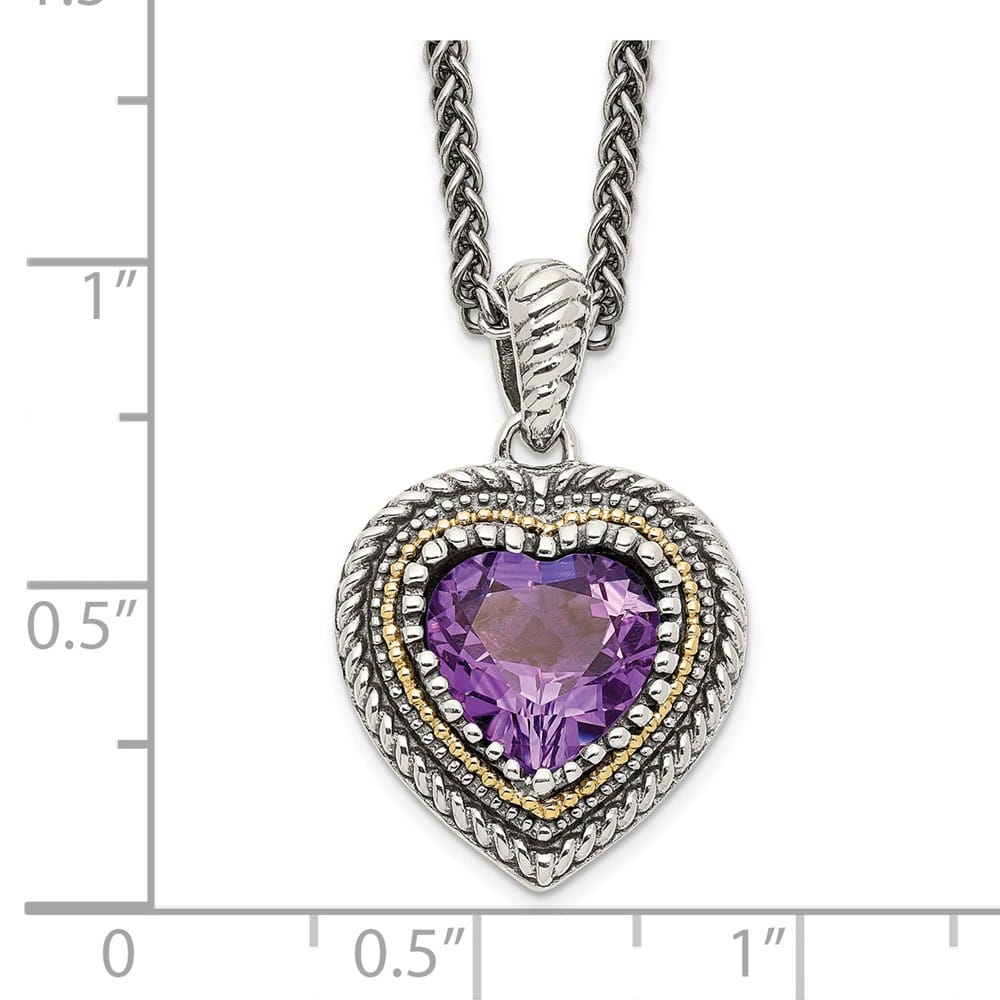 Sterling Silver with Accent Antiqued Amethyst Heart 18 inch Necklace