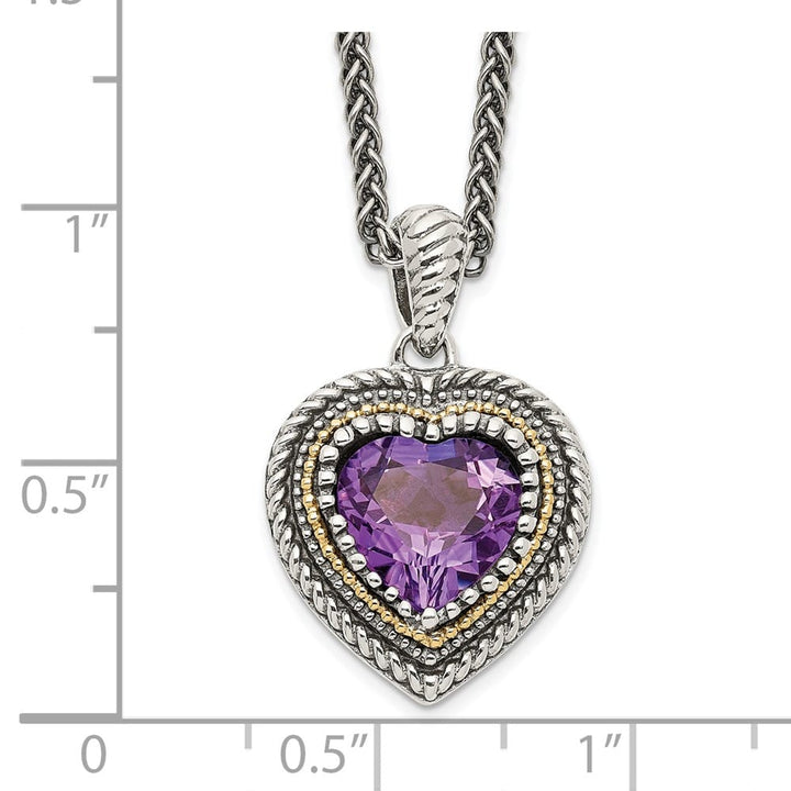 Sterling Silver with Accent Antiqued Amethyst Heart 18 inch Necklace