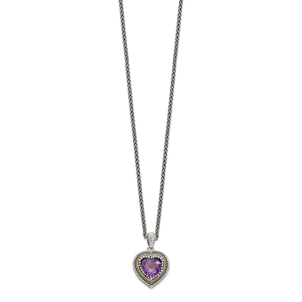 Sterling Silver with Accent Antiqued Amethyst Heart 18 inch Necklace