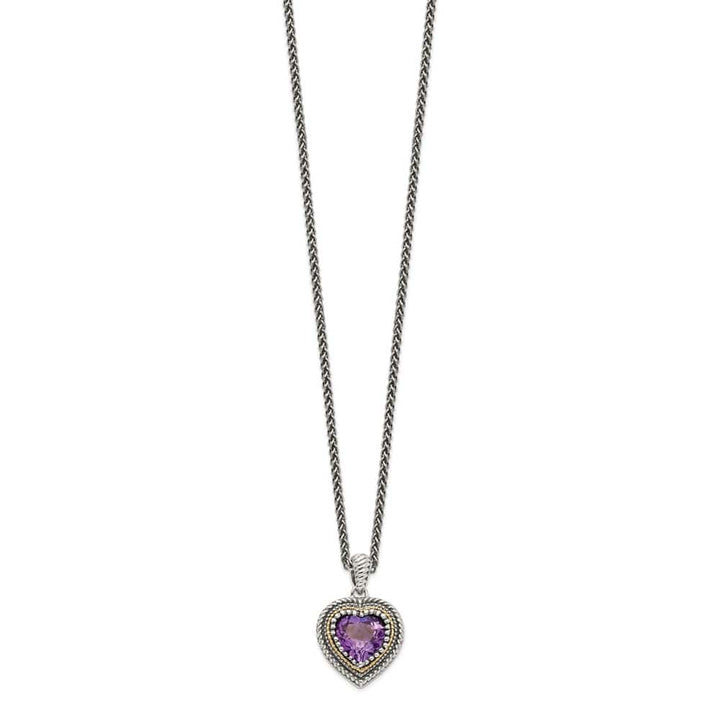 Sterling Silver with Accent Antiqued Amethyst Heart 18 inch Necklace