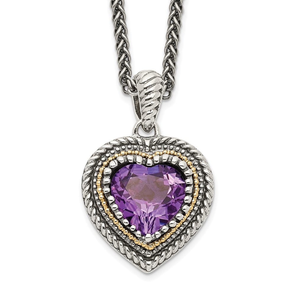 Sterling Silver with Accent Antiqued Amethyst Heart 18 inch Necklace