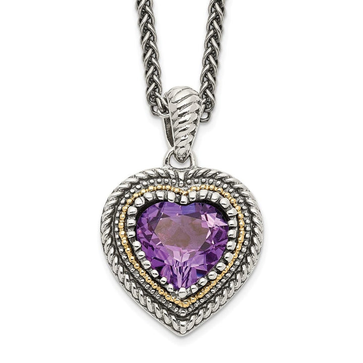 Sterling Silver with Accent Antiqued Amethyst Heart 18 inch Necklace