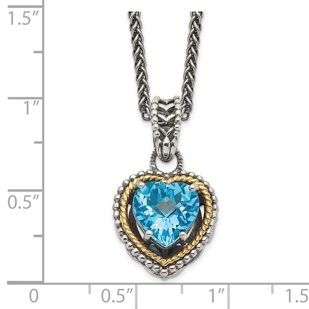 Sterling Silver with Accent Antiqued Blue Topaz Heart 18 inch Necklace