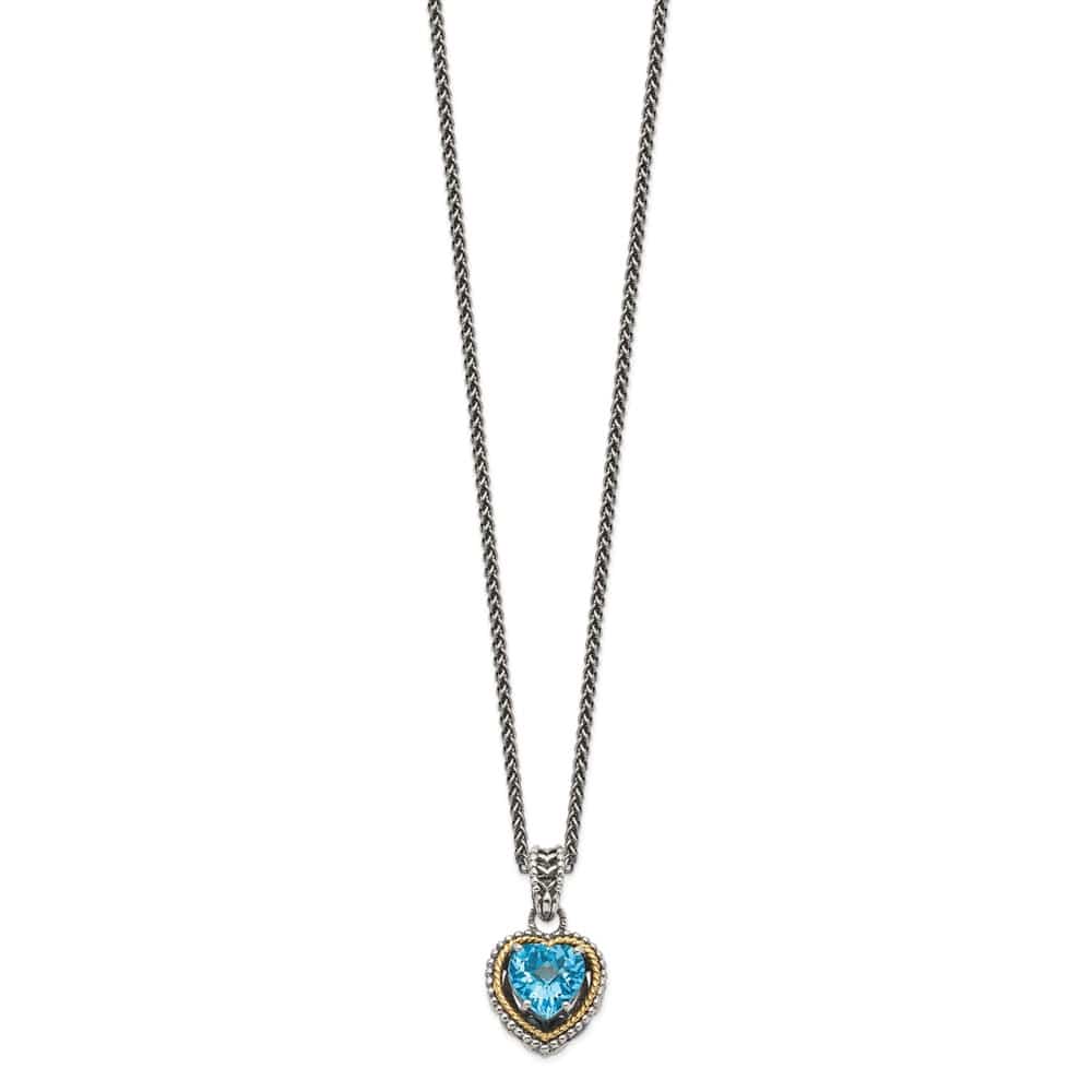 Sterling Silver with Accent Antiqued Blue Topaz Heart 18 inch Necklace