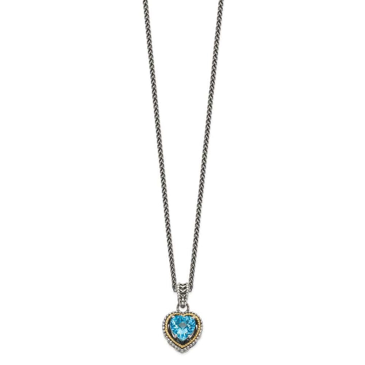 Sterling Silver with Accent Antiqued Blue Topaz Heart 18 inch Necklace