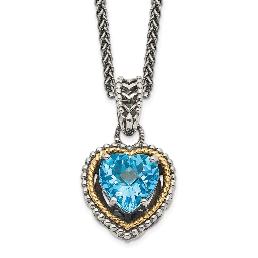 Sterling Silver with Accent Antiqued Blue Topaz Heart 18 inch Necklace