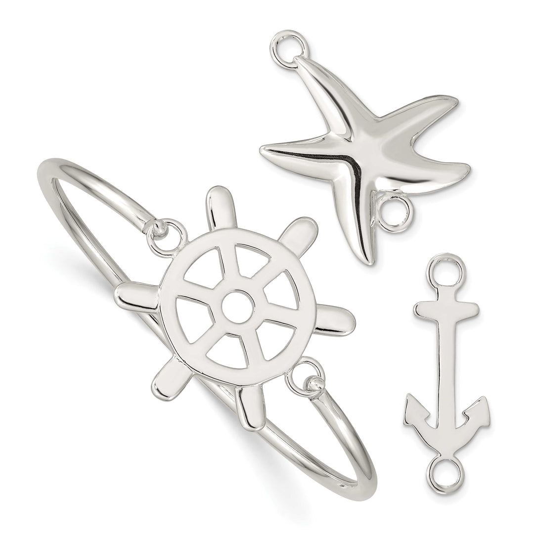 Sterling Silver with Interchangeable Nautical Ships Bangle