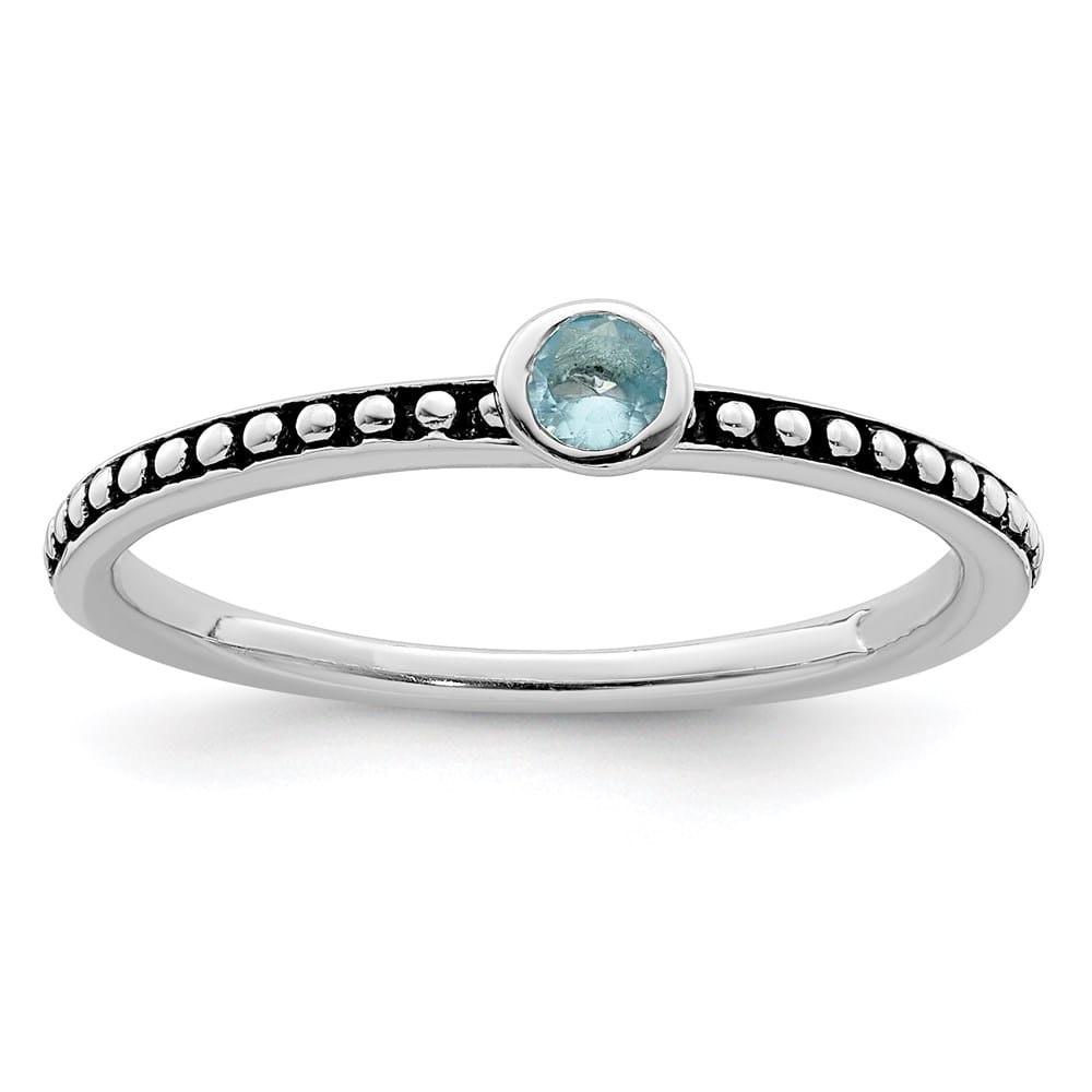 Sterling Silver with Pink & White CZ and Blue Glass Ring Set