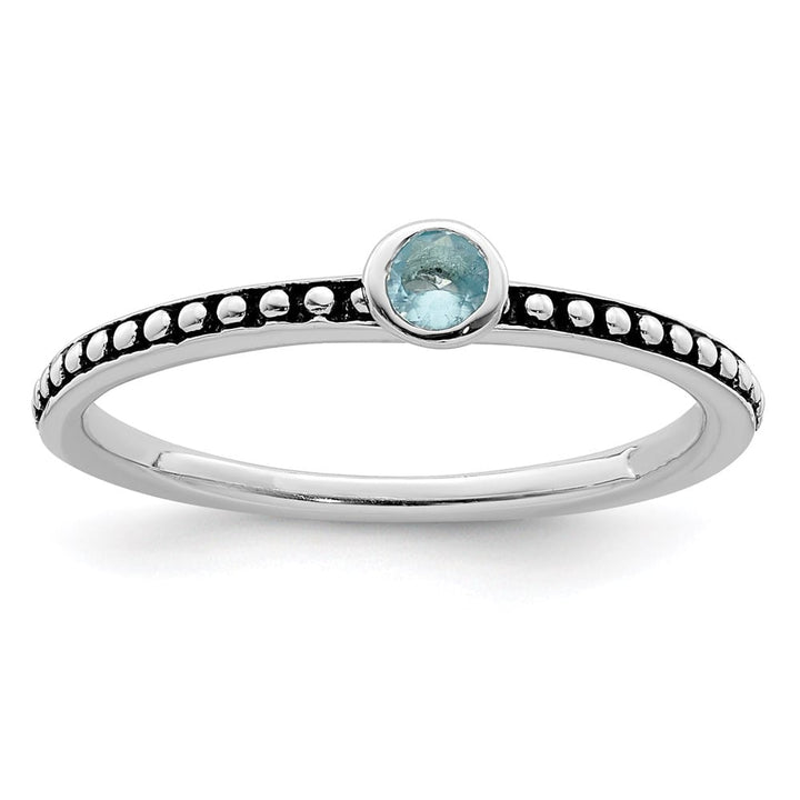 Sterling Silver with Pink & White CZ and Blue Glass Ring Set