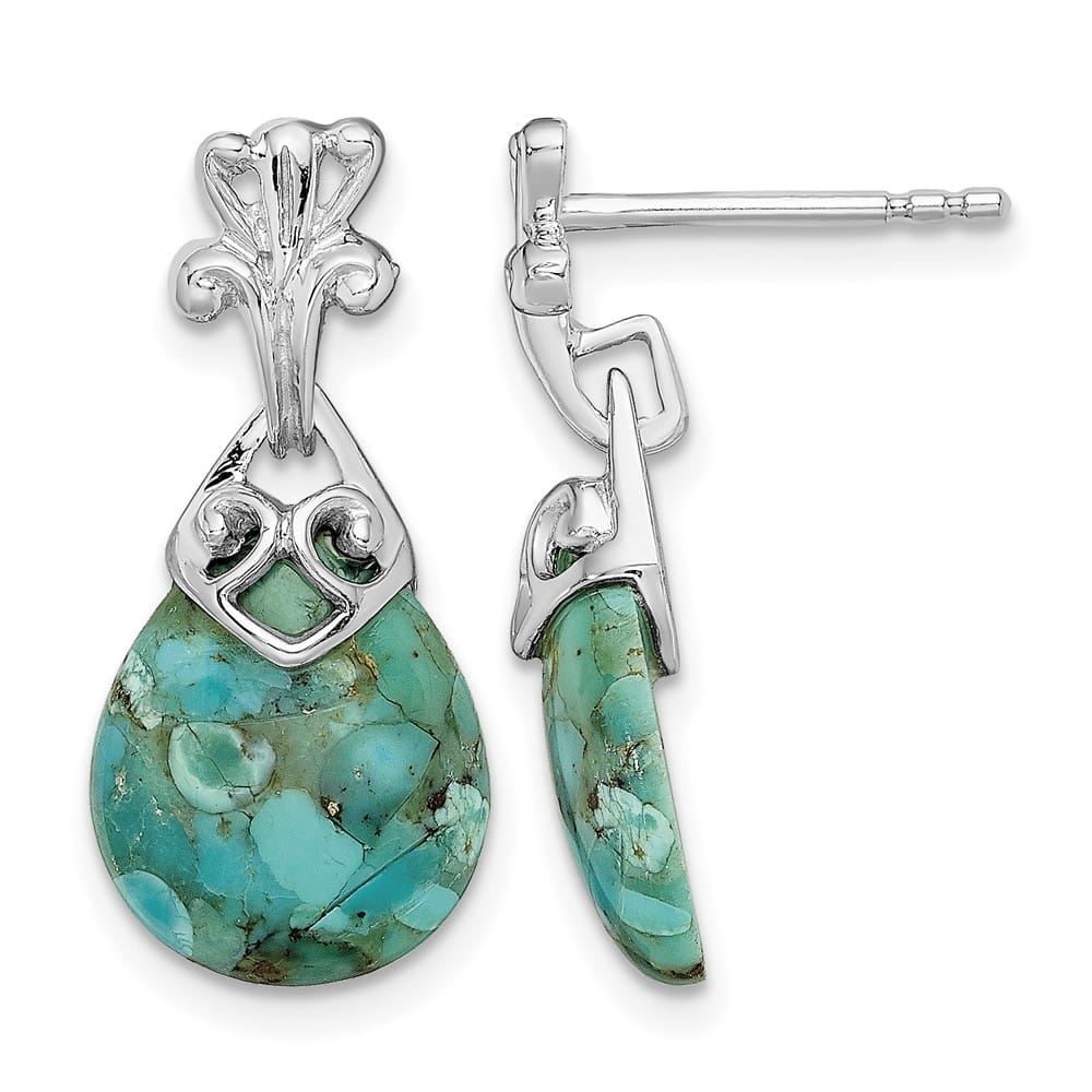 Sterling Silver with Reconstituted Turquoise Dangle Earrings, view 1 of 4