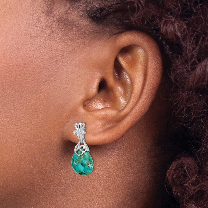 Sterling Silver with Reconstituted Turquoise Dangle Earrings, view 3 of 4
