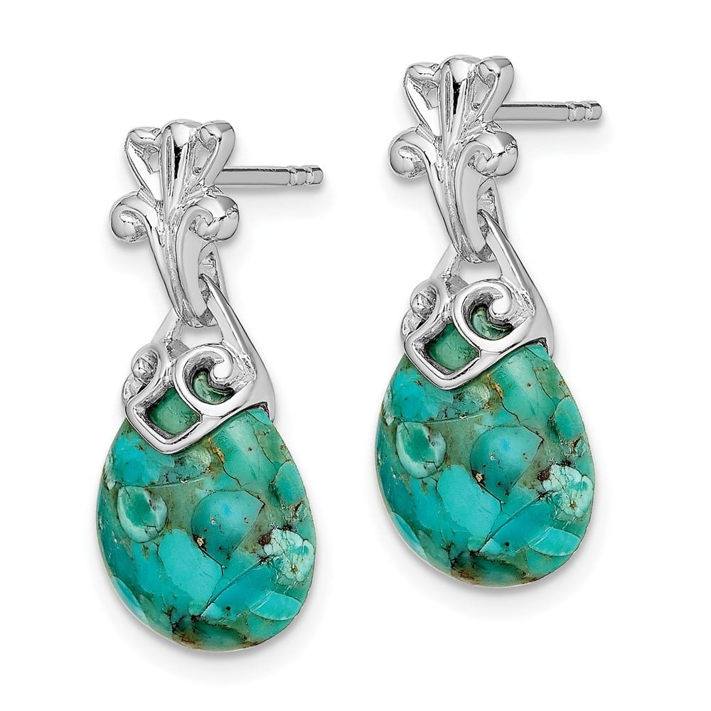 Sterling Silver with Reconstituted Turquoise Dangle Earrings, view 2 of 4