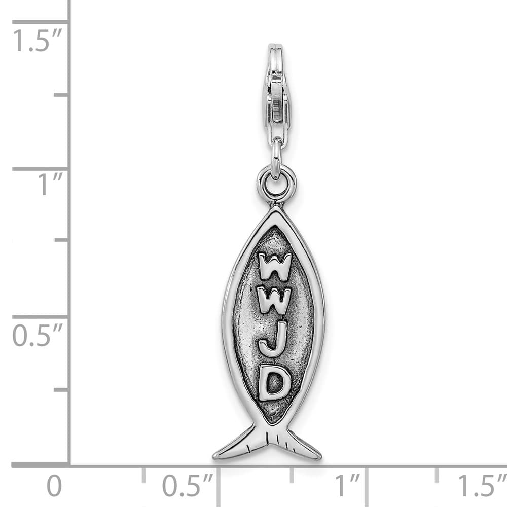 Sterling Silver WWJD Ichthus with Fancy Lobster Clasp Charm