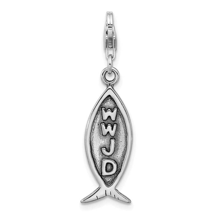 Sterling Silver WWJD Ichthus with Fancy Lobster Clasp Charm