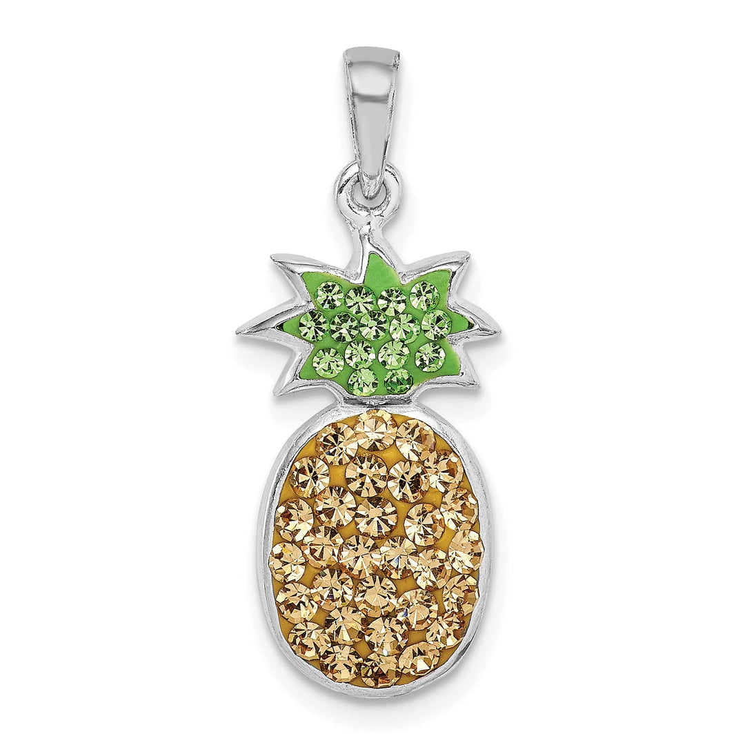 Sterling Silver Yellow and Green Preciosa Crystal Pineapple Pendant