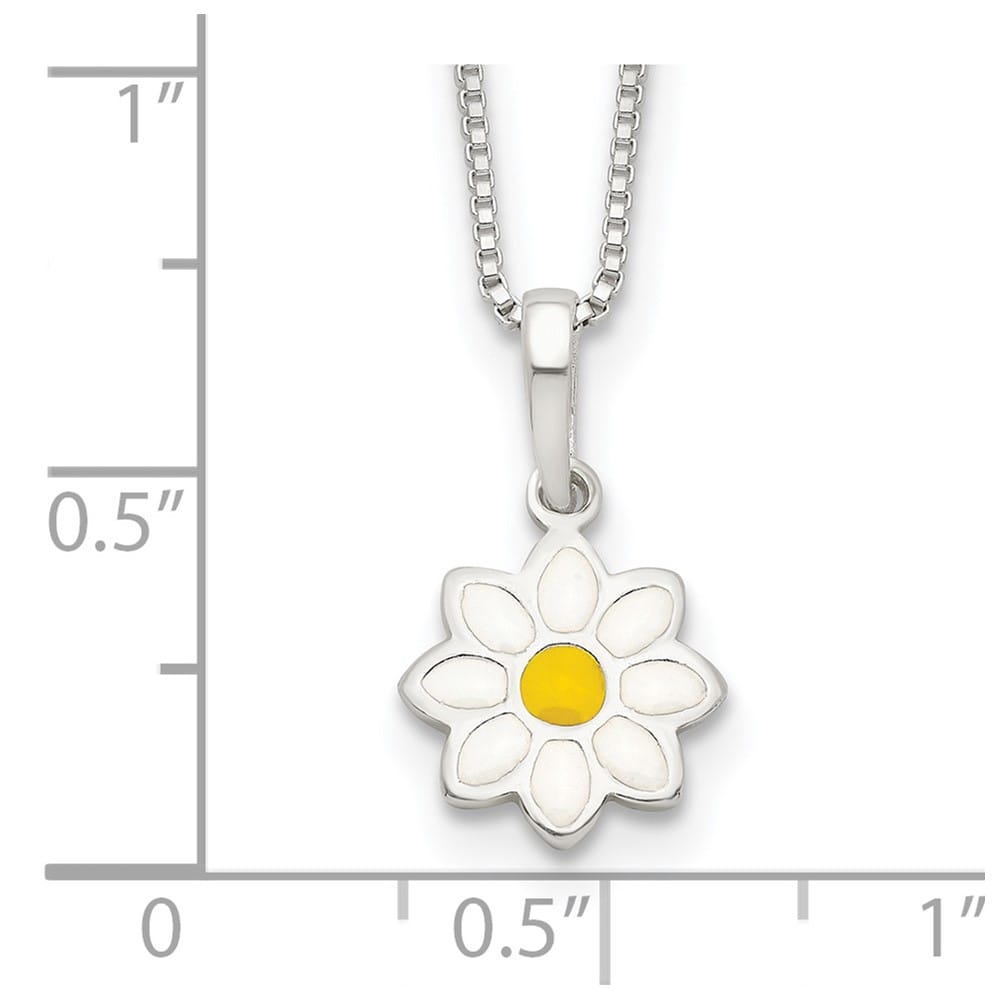 Sterling Silver Yellow & White Enameled Flower 15 Inch Necklace