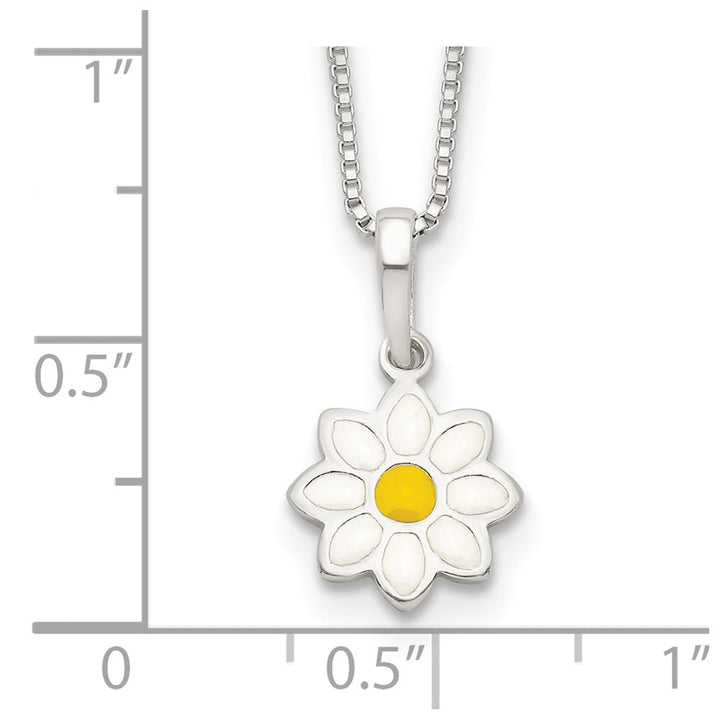 Sterling Silver Yellow & White Enameled Flower 15 Inch Necklace