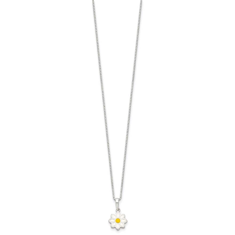 Sterling Silver Yellow & White Enameled Flower 15 Inch Necklace