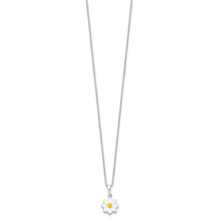 Sterling Silver Yellow & White Enameled Flower 15 Inch Necklace