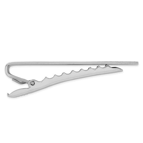 Jere Collection Tie Bar White Rhodium Gold Plated Diamond Florentined Tie Bar