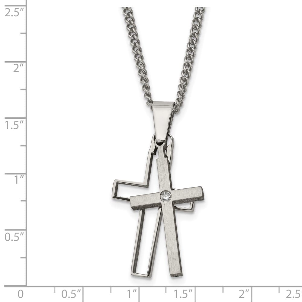 Titanium Brushed and with .03 ct Diamond Cross 22 inch Necklace