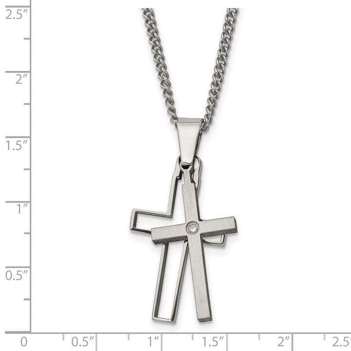 Titanium Brushed and with .03 ct Diamond Cross 22 inch Necklace