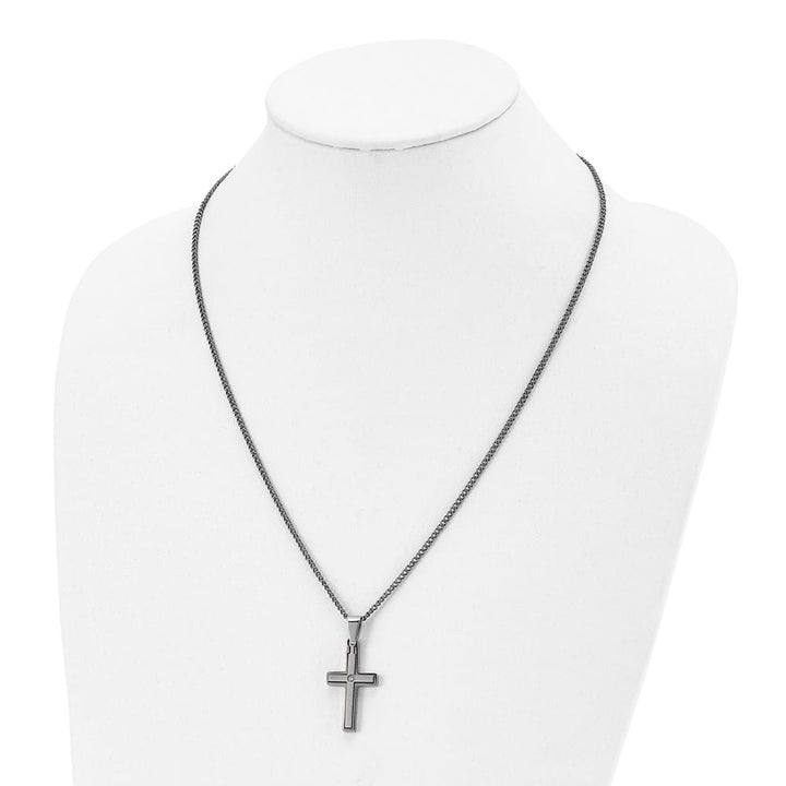Titanium Brushed and with .03 ct Diamond Cross 22 inch Necklace