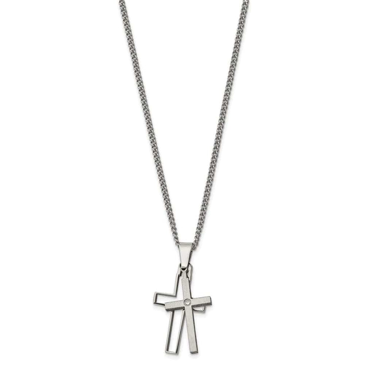 Titanium Brushed and with .03 ct Diamond Cross 22 inch Necklace