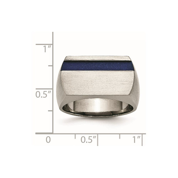 Titanium Grey Ti Brushed Blue Annodized Stripe Men's Ring