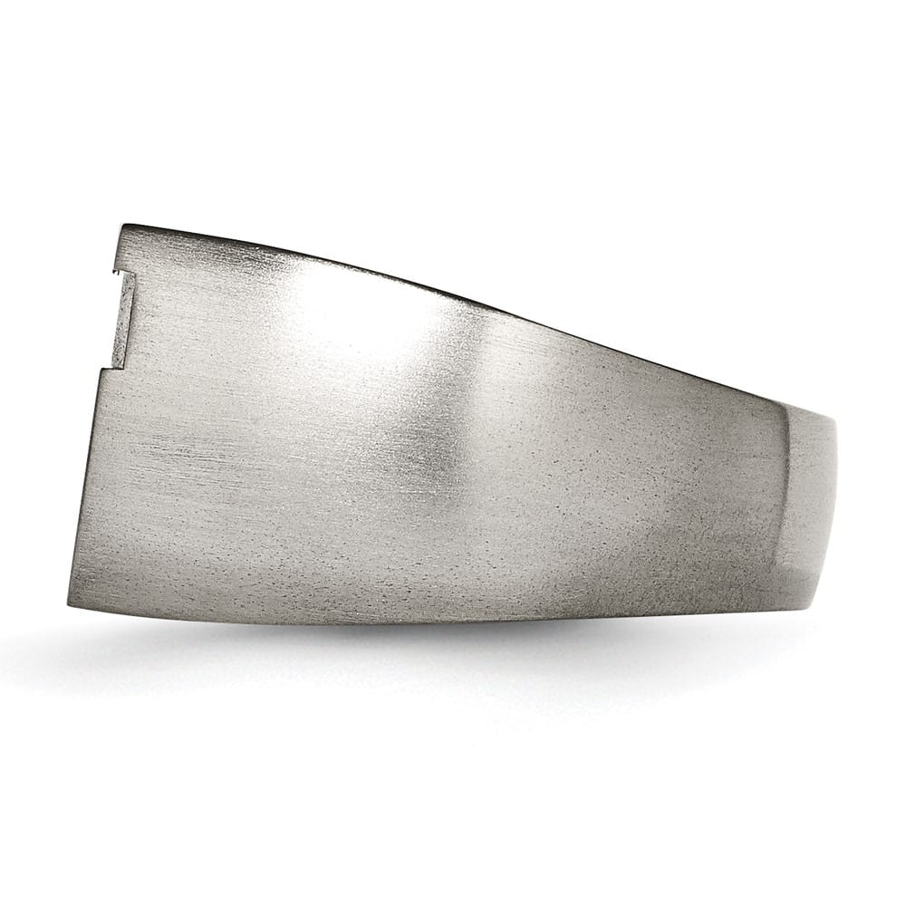 Titanium Grey Ti Brushed Blue Annodized Stripe Men's Ring