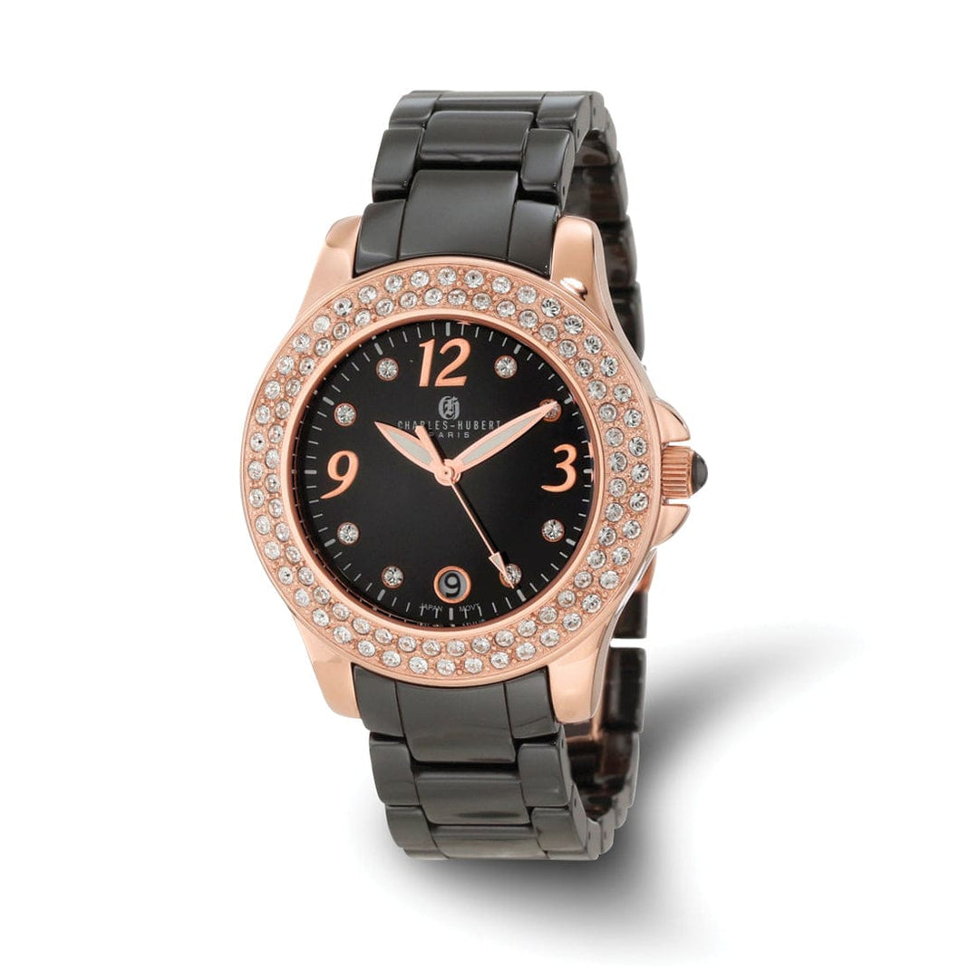 Lovely Rita's Watch Charles Hubert Black Ceramic SS Rose Crystal Bezel Black Dial Watch