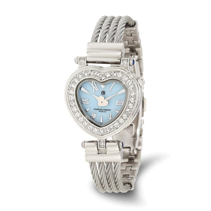 Lovely Rita's Watch Charles Hubert Classic SS Bangle Light Blue MOP Heart Dial Watch