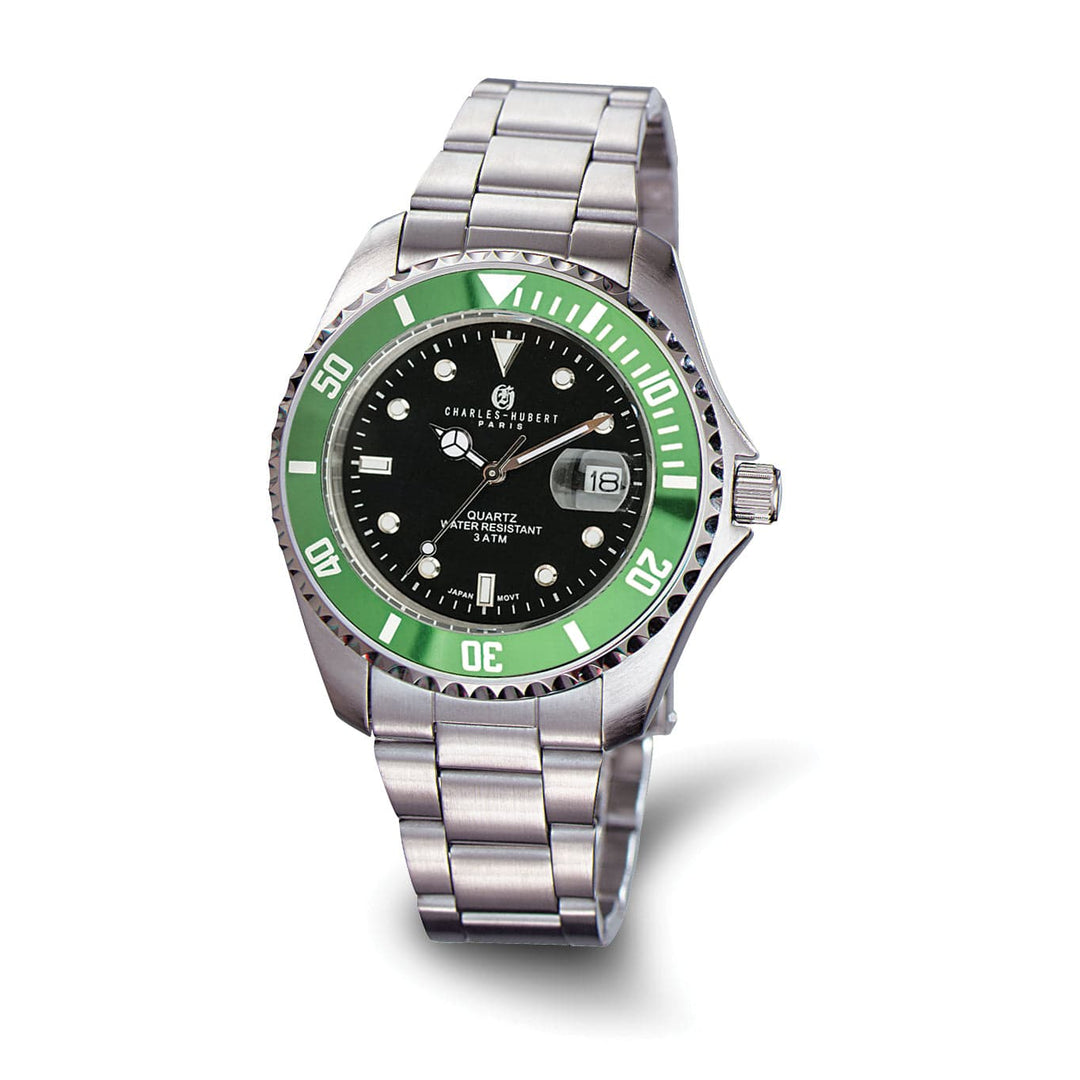 Lovely Rita's Watch Charles Hubert Classic SS Black Dial Green Bezel Polished Watch