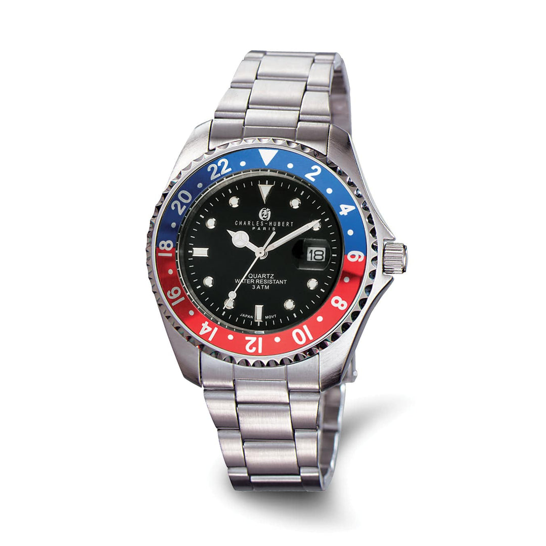 Lovely Rita's Watch Charles Hubert Classic SS Black Dial Red/Blue Bezel Polished Watch