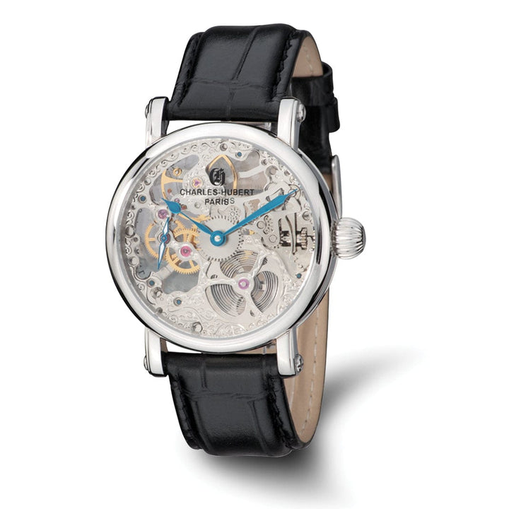 Lovely Rita's Watch Charles Hubert Classic SS Black Leather Strap Skeleton Dial Watch