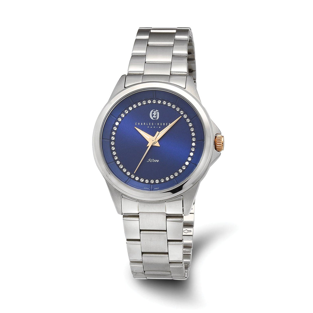 Lovely Rita's Watch Charles Hubert Classic SS Blue and Crystal Dial Polished Watch