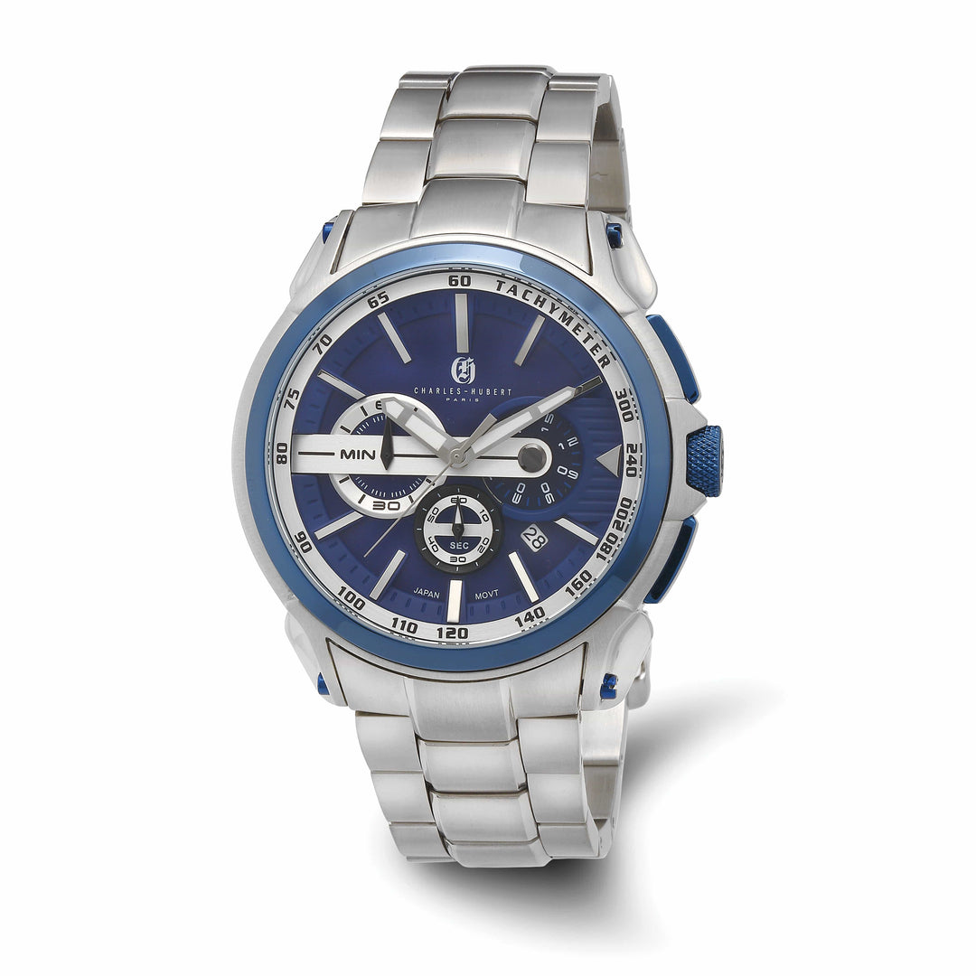 Lovely Rita's Watch Charles Hubert Classic SS Chronograph Blue Dial Polished Watch