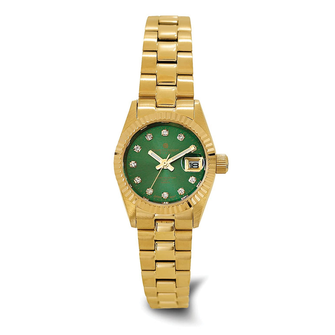 Lovely Rita's Watch Charles Hubert Classic Yellow SS Quartz Green Dial Polished Watch