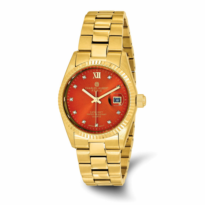 Lovely Rita's Watch Charles Hubert Classic Yellow SS Quartz Red Dial with Date Watch
