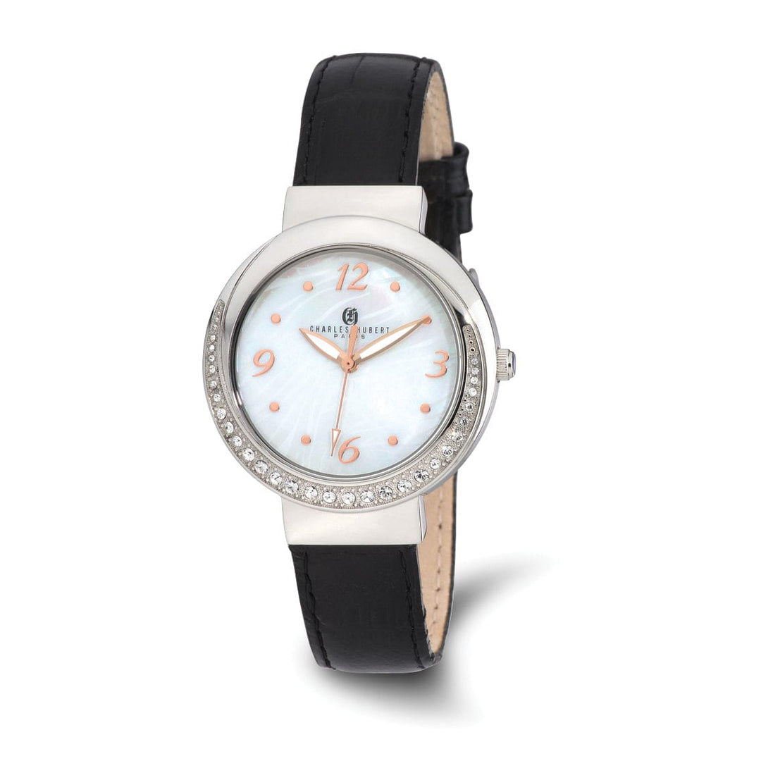 Lovely Rita's Watch Charles Hubert Ladies Dainty SS Leather Band Watch Black Dial Watch