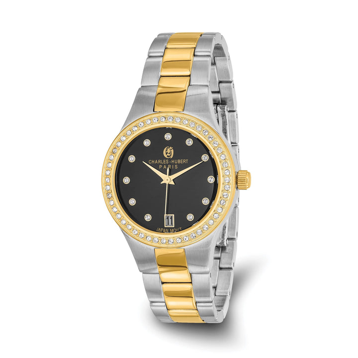 Lovely Rita's Watch Charles Hubert Ladies Dainty Two-tone SS Black Dial Polished Watch