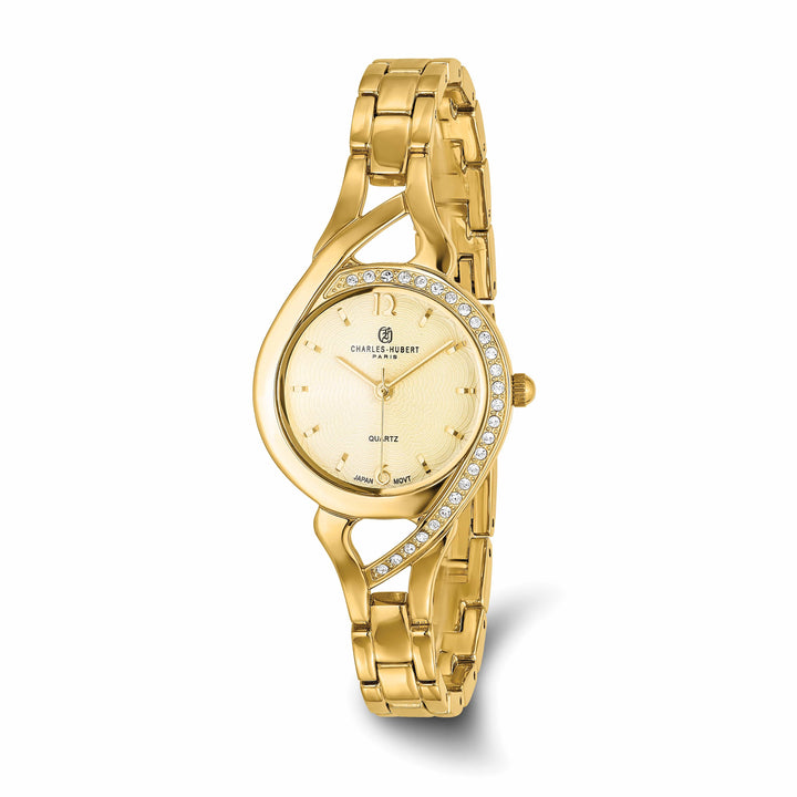 Lovely Rita's Watch Charles Hubert Ladies Elegant Gold-finish Gold Dial Leather Band Watch