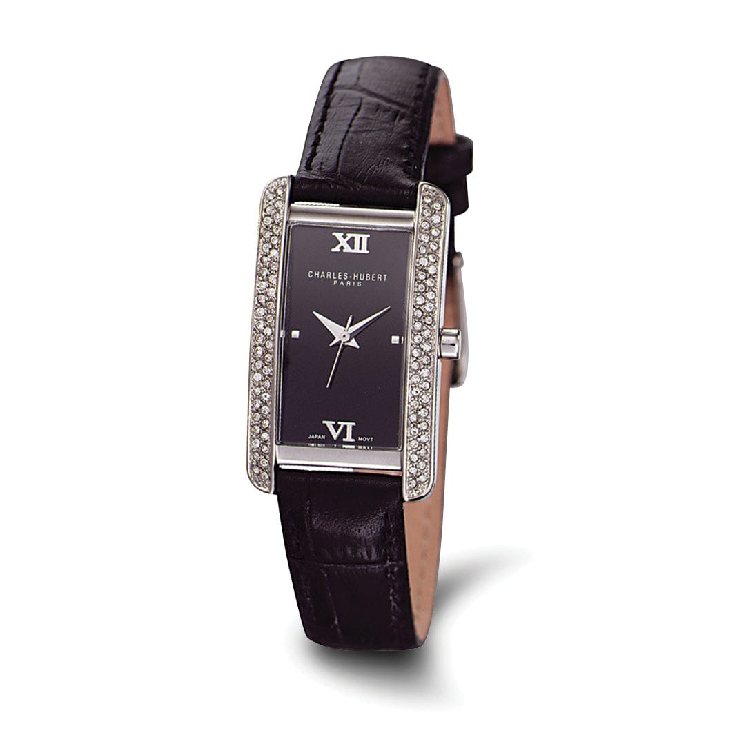Lovely Rita's Watch Charles Hubert Ladies Elegant Leather Band Black Dial Polished Watch