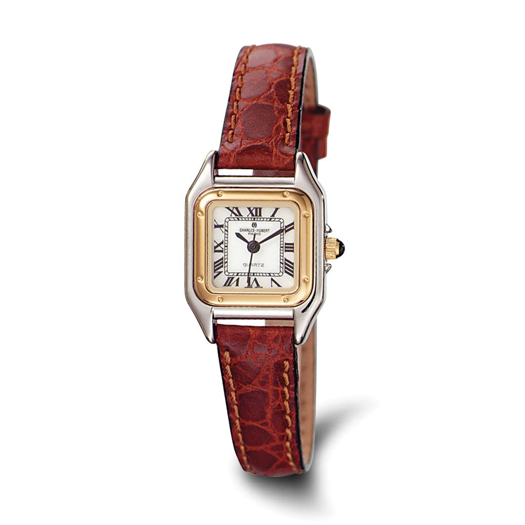 Charles Hubert Ladies Brown Leather Band White Dial Watch display picture 3