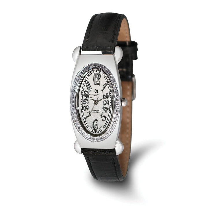Lovely Rita's Watch Charles Hubert Ladies Elegant SS Leather 1/2ct. Diamond Refined Watch