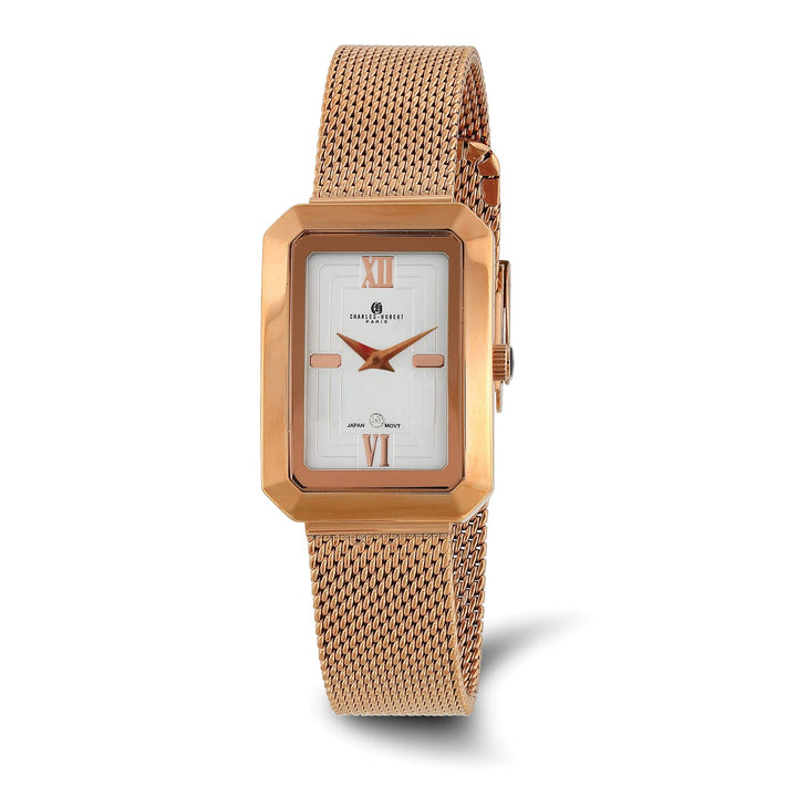 Lovely Rita's Watch Charles Hubert Ladies Elegant SS Rose Mesh Band White Dial Watch