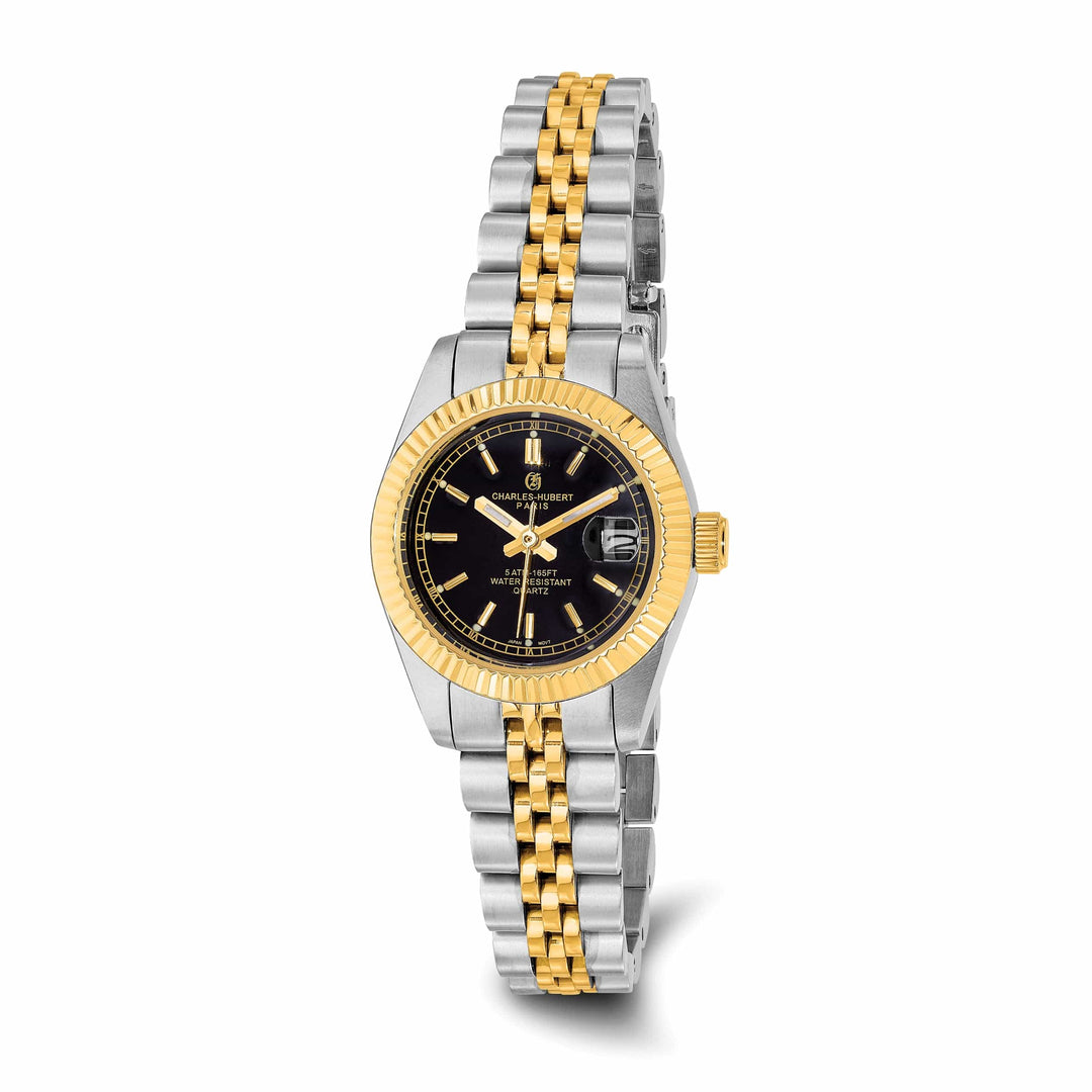 Lovely Rita's Watch Charles Hubert Ladies Elegant SS Two-tone Black Dial Watch