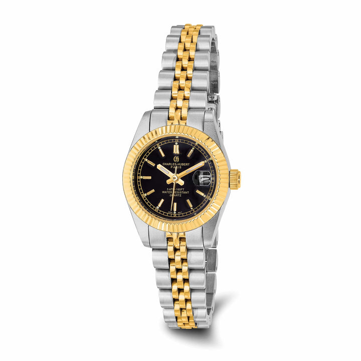 Lovely Rita's Watch Charles Hubert Ladies Elegant SS Two-tone Black Dial Watch