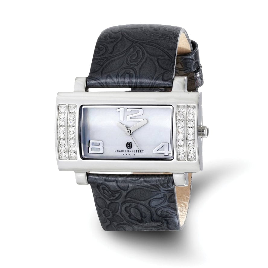 Lovely Rita's Watch Charles Hubert Ladies Elegant Stainless Black SS Leather Watch