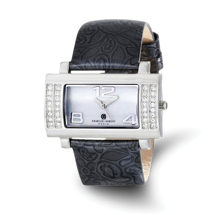 Lovely Rita's Watch Charles Hubert Ladies Elegant Stainless Black SS Leather Watch